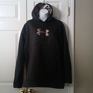 Under Armour Storm loose  black camo hooded sweatshirt sherpa lined Sz L EUC